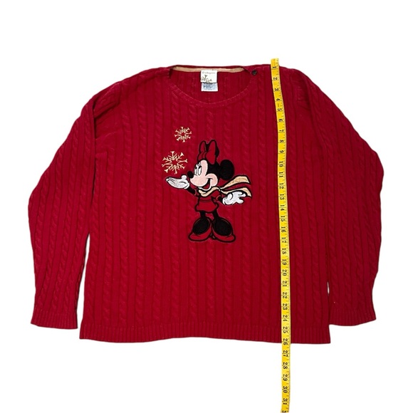Disney Store Minnie Mouse Embroidered Cable Knit Red Christmas Winter Sweater - Picture 3 of 12
